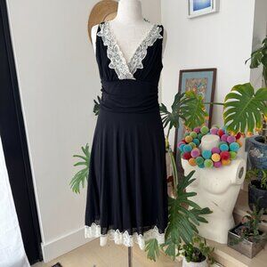 Vintage White House Black Market Black Dress Cream Lace XS 4